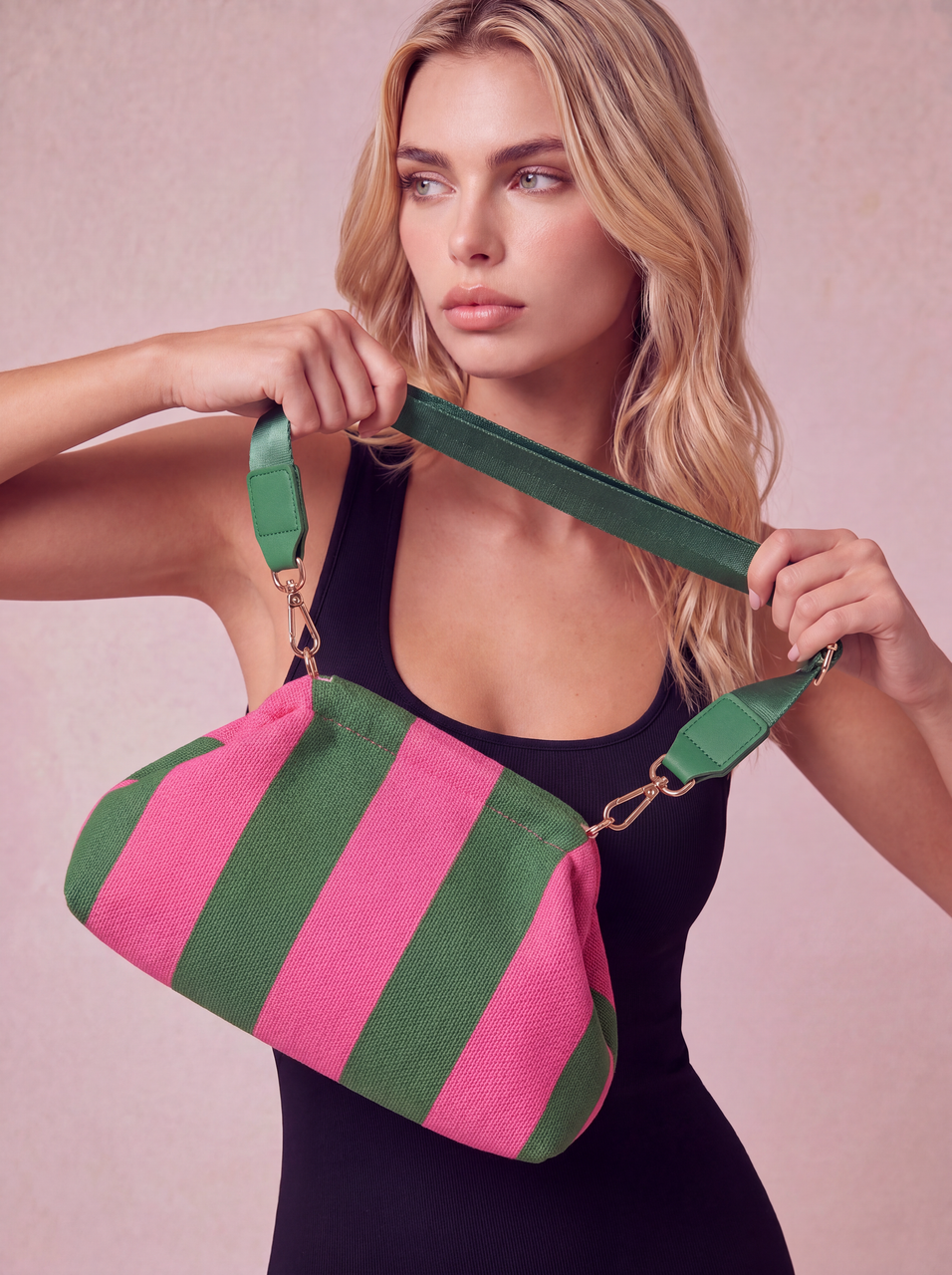 CITY GIRL POUCH + STRAP - HOT PINK / GREEN