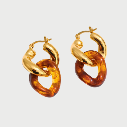 TWO TONE EARRINGS - BROWN